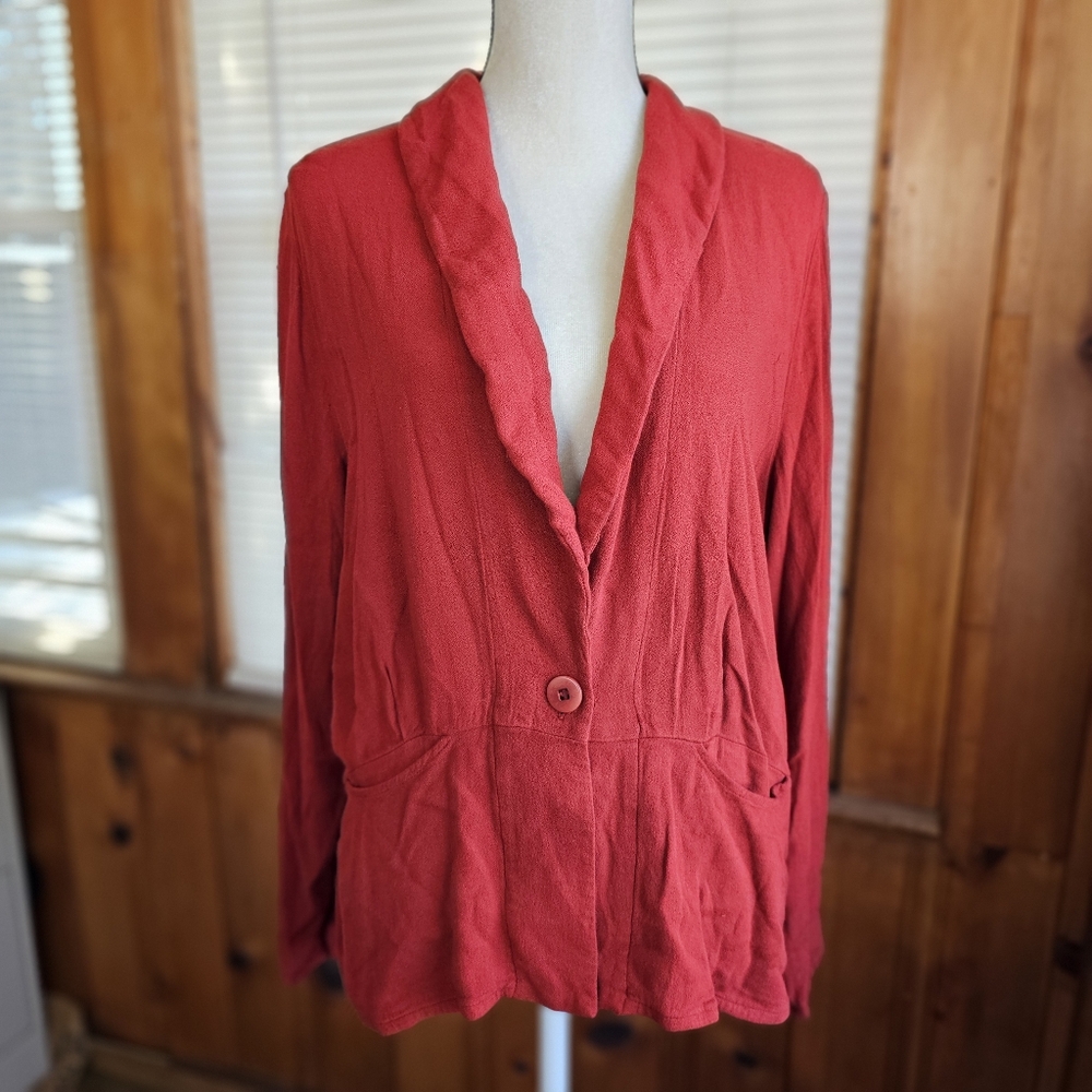 FLAX single breasted overcoat brick red pockets cinch waist oversized large